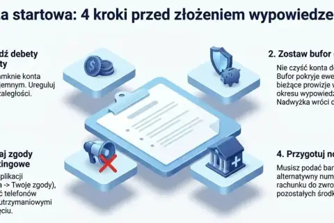 Wniosek o zamknięcie konta bankowego wzór: 4 kroki przed wypowiedzeniem. Sprawdź debety, zostaw bufor, wycofaj zgody marketingowe i przygotuj nowe konto.